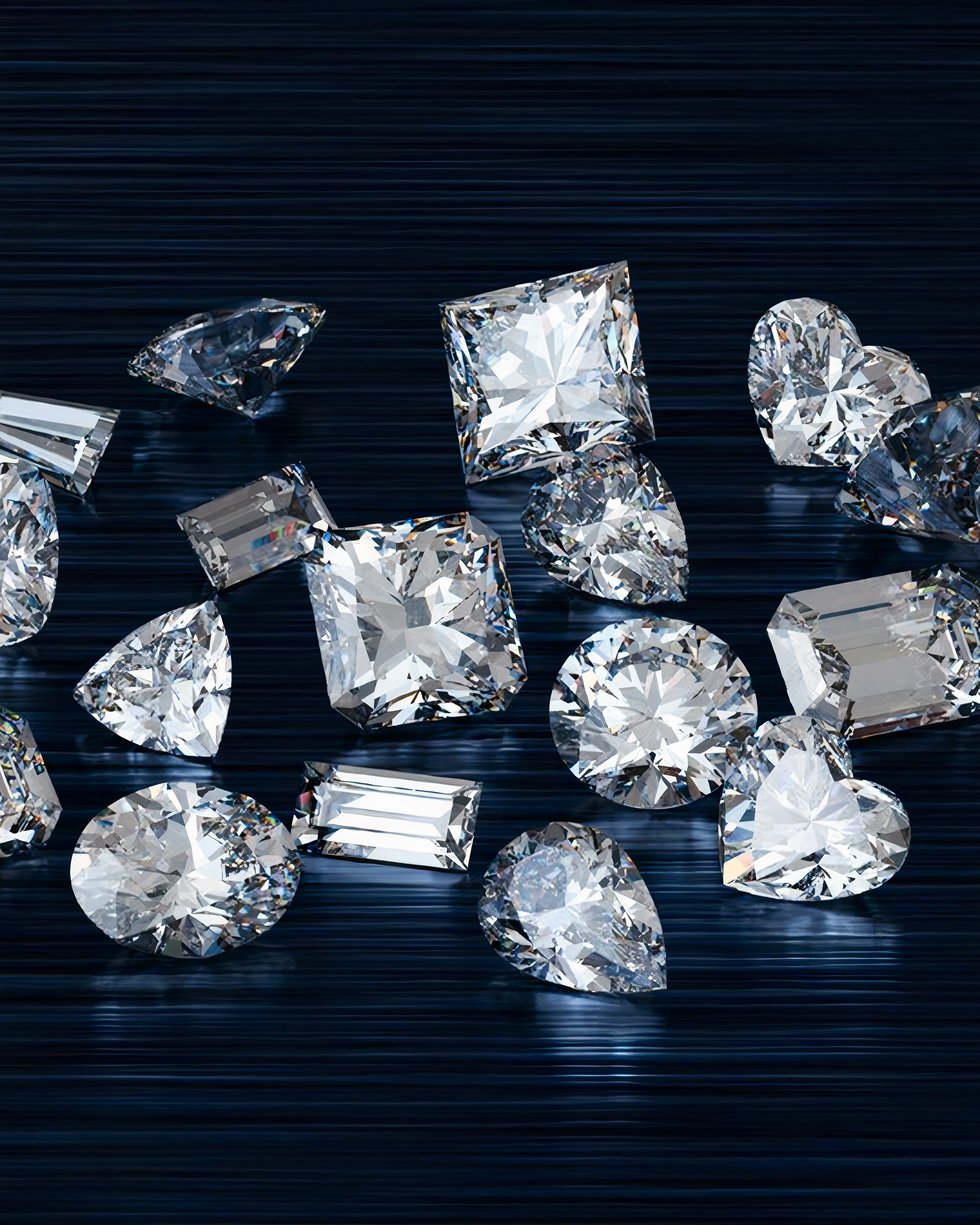 High-resolution diamonds displayed on deep blue velvet — showcasing brilliance and cut.