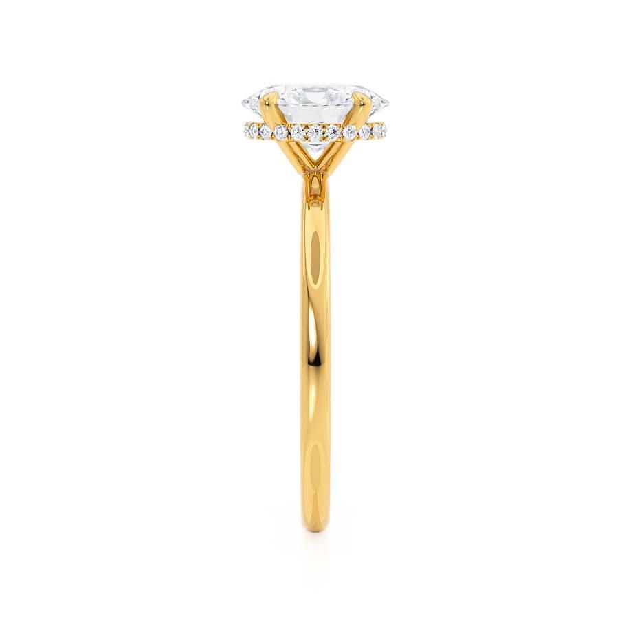 Front view of the lab-grown diamond solitaire engagement ring in 18k yellow gold.