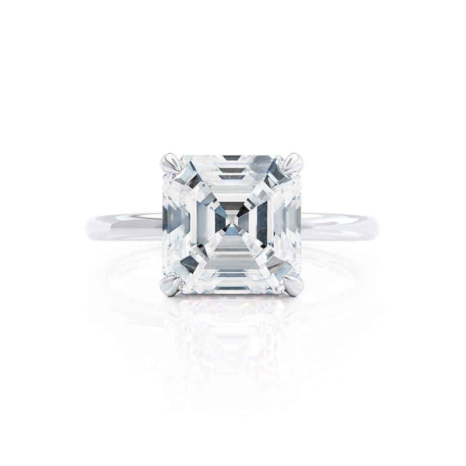 Under-gallery view of the Camellia platinum ring revealing the hidden halo beneath the diamond