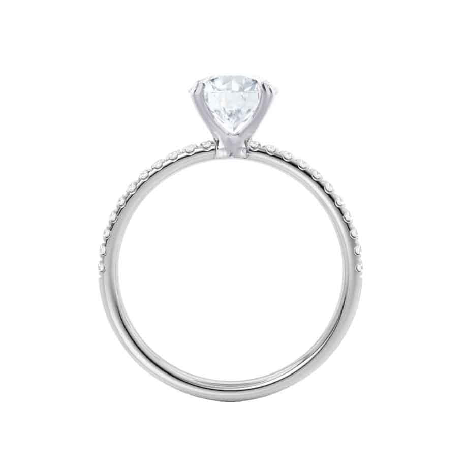 Top view of emerald cut lab diamond engagement ring with platinum pavé band