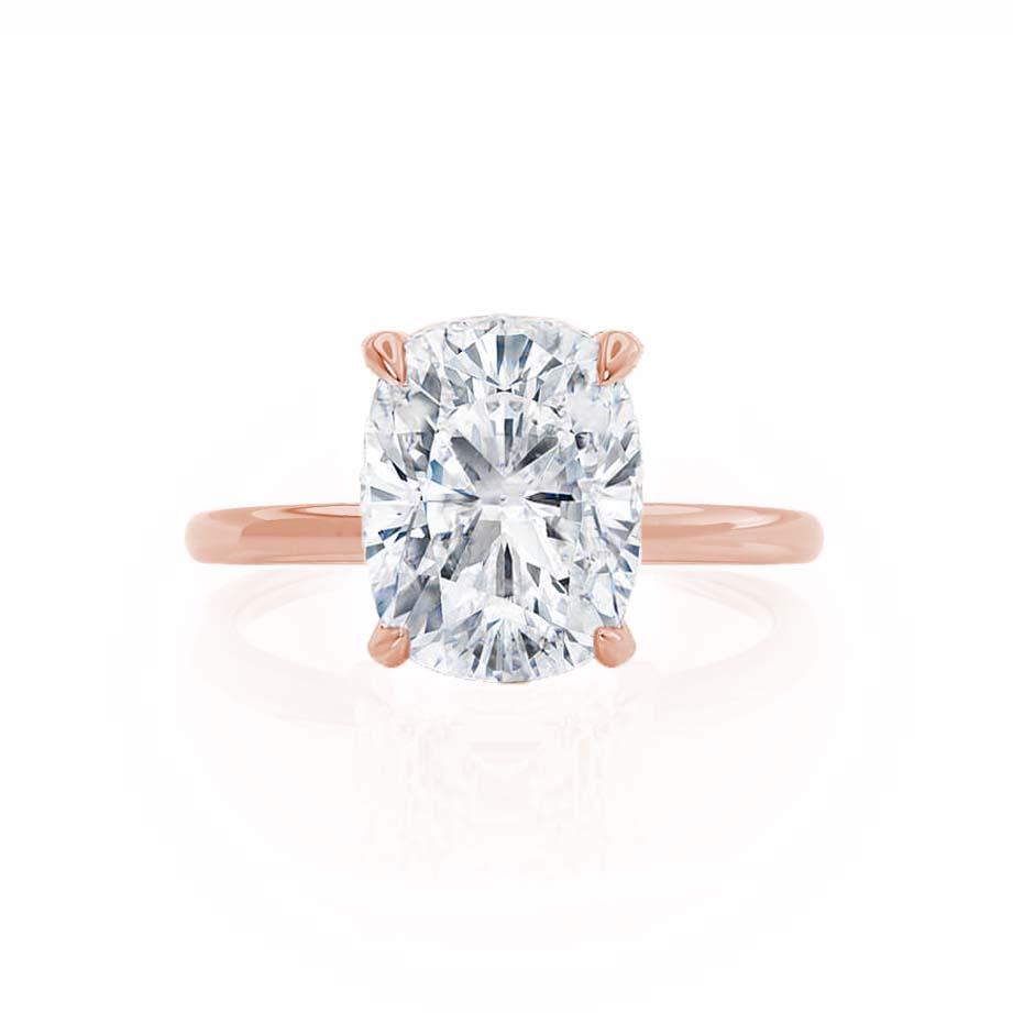 Top-down view revealing the proportions and brilliance of the elongated cushion cut stone.
