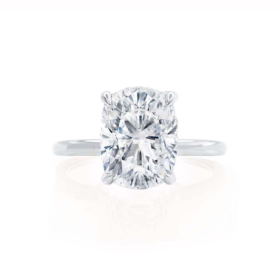 Clean profile with subtle arch and precise setting in polished platinum.