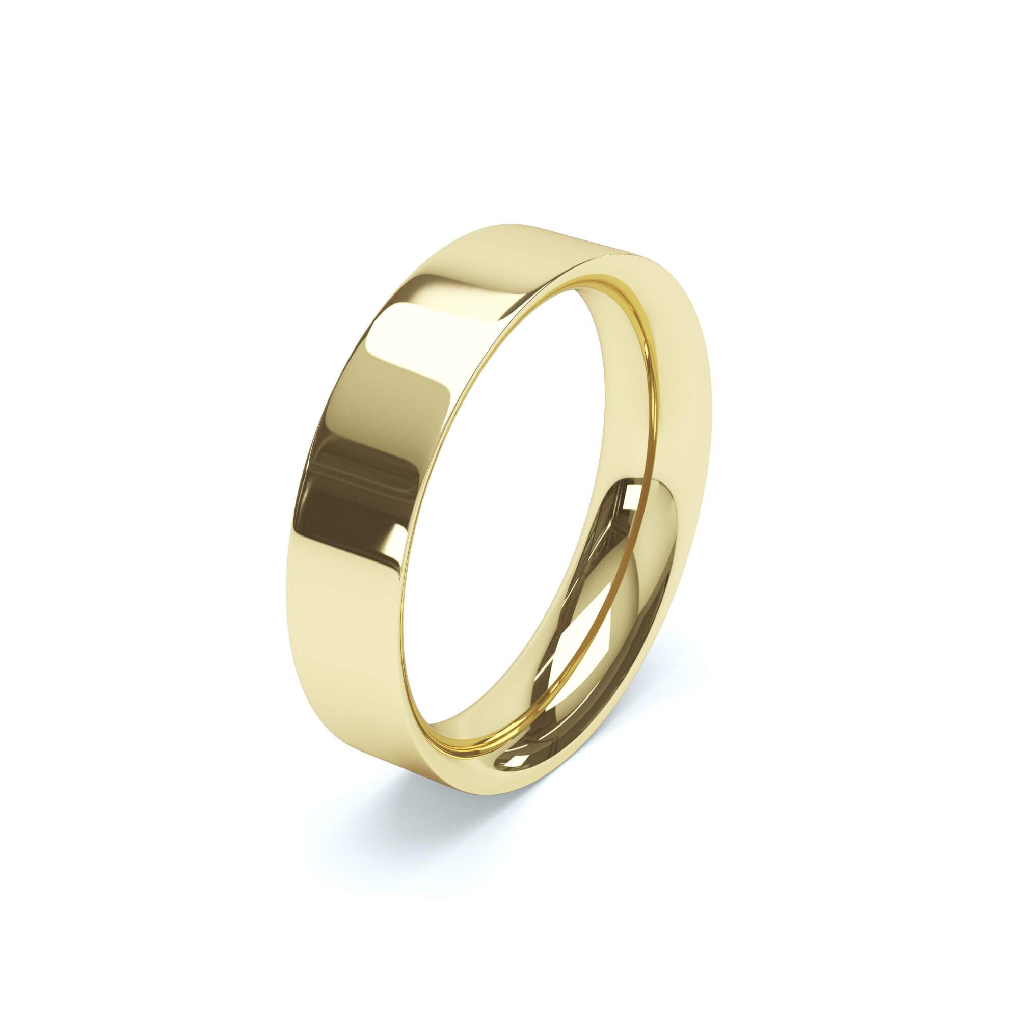 5mm flat court yellow gold men’s wedding band, mirror polish