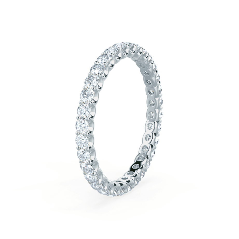 Angled view showing the precise prong setting and sparkle of each individual stone.