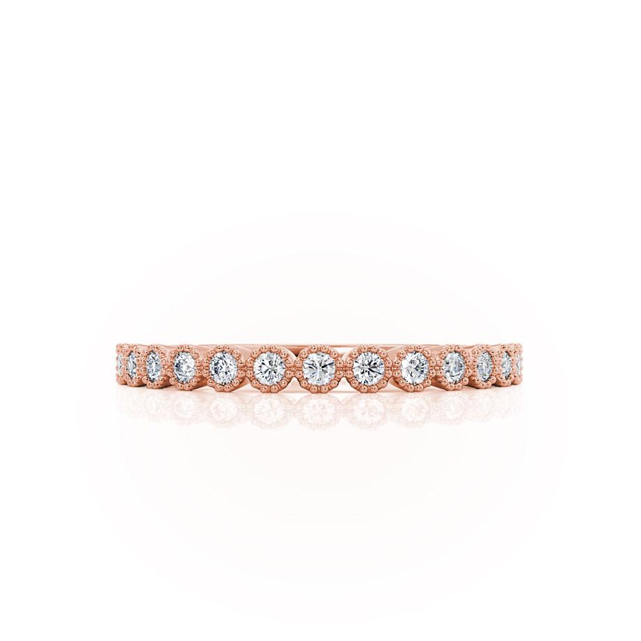 Half-eternity rose gold ring with round-cut diamonds, mirrored layout for bridal or anniversary gifts.