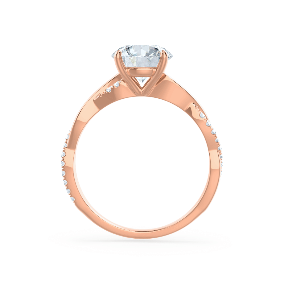 Top view of the Wisteria round lab diamond ring showcasing the six-prong setting and side stones