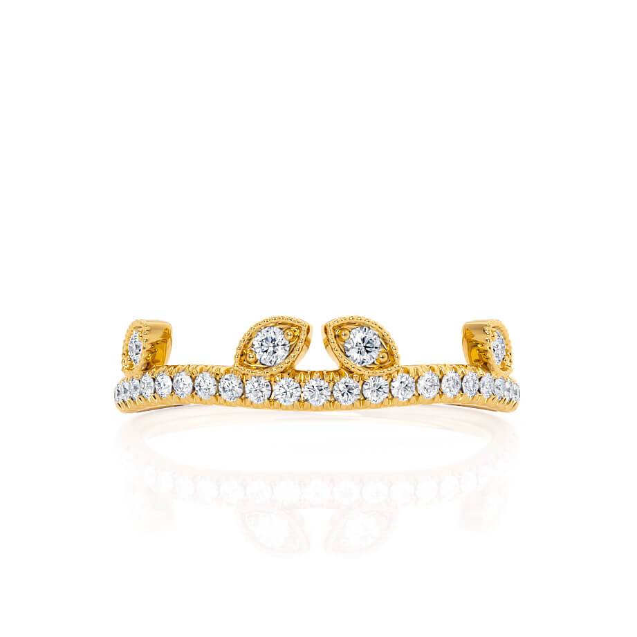 Modern yellow gold ring with vertical bar-set diamonds across the top.
