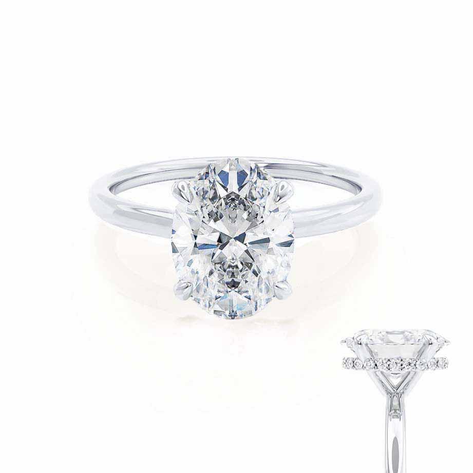 3D render of the white gold ring with a side stone accessory shown together.