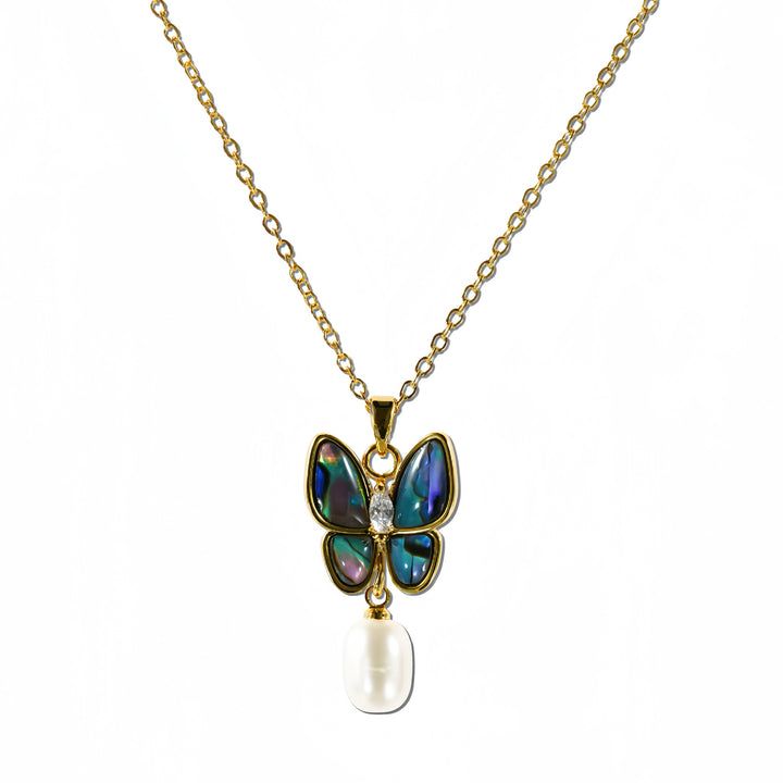 Abalone Butterfly 14K Gold Pearl Necklace