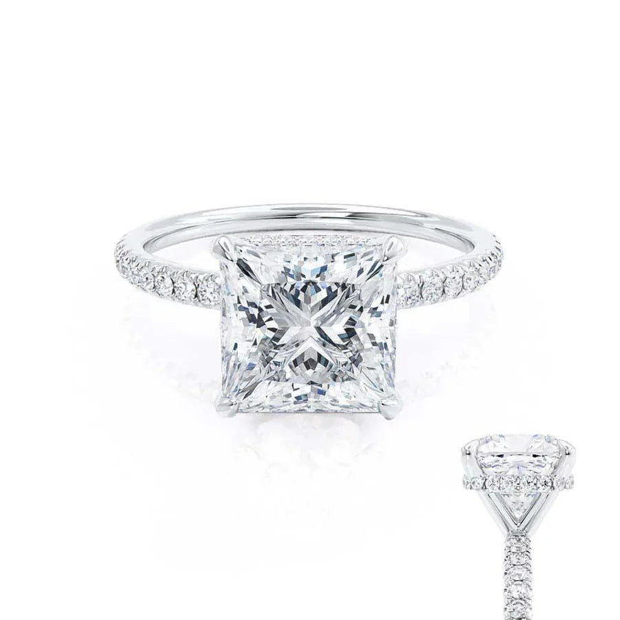 JASMINE princess cut lab diamond engagement ring in platinum 950 with hidden halo, front view