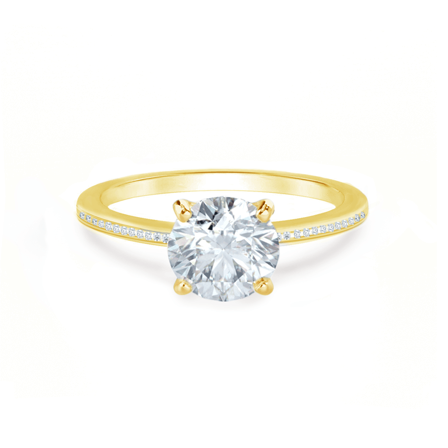 LILY engagement ring with round lab diamond, 18k yellow gold petite channel set, front view
