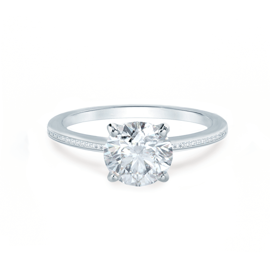 LILY round cut lab diamond engagement ring, platinum 950 petite channel set, front view