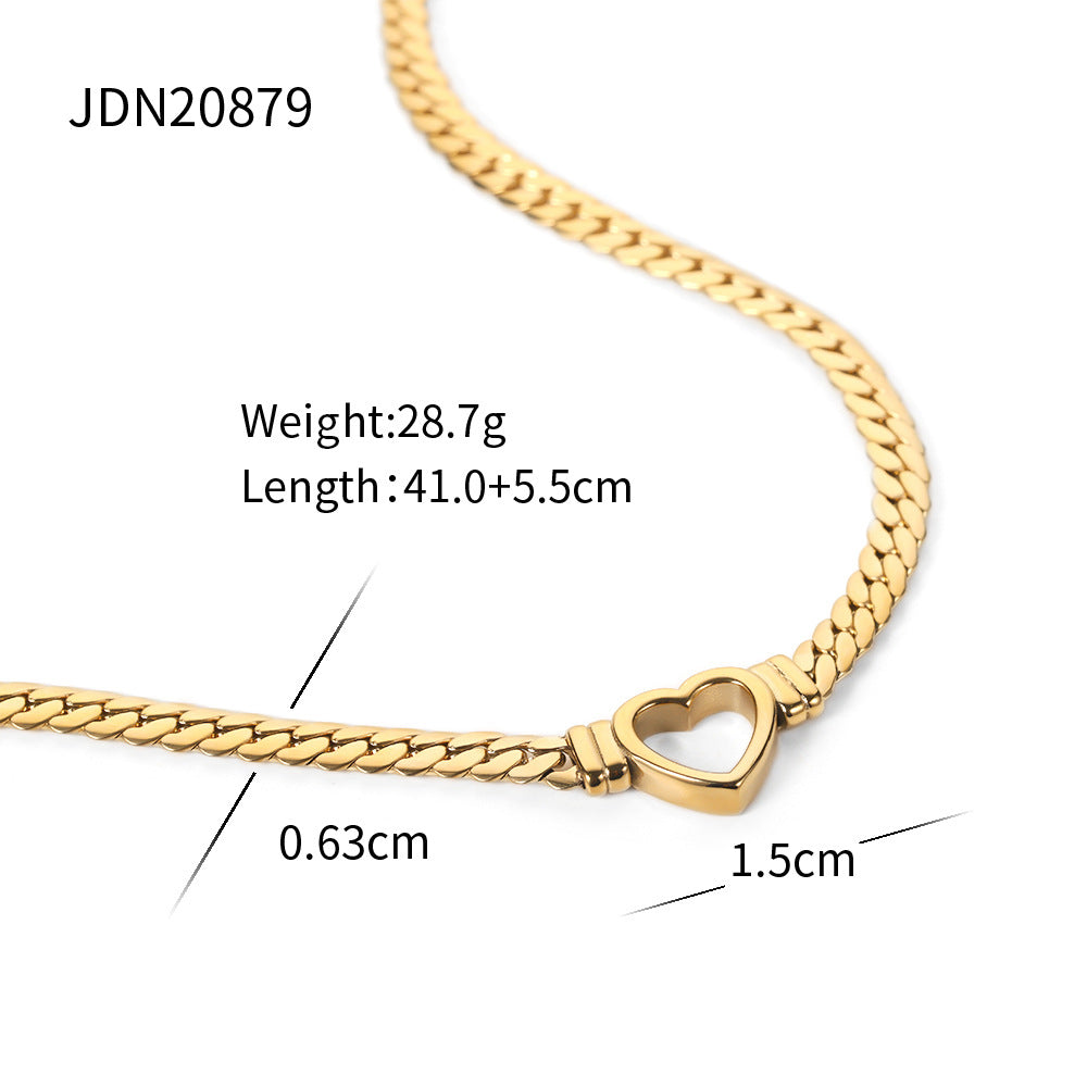 14K gold flat Cuban chain love necklace