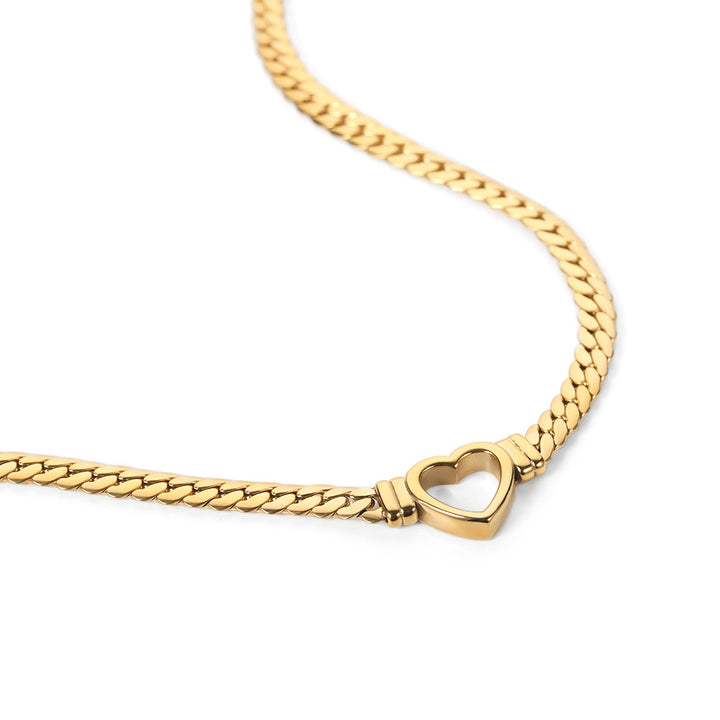 14K gold flat Cuban chain love necklace