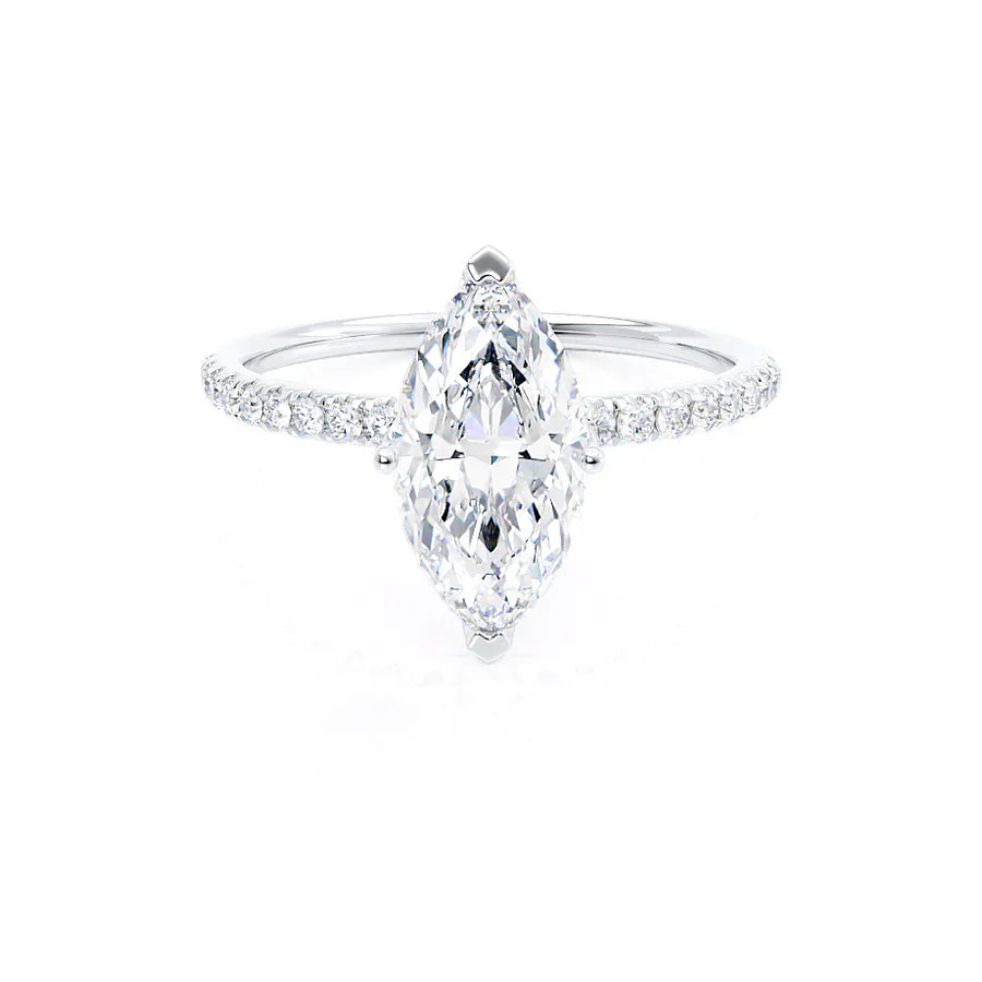Marquise lab diamond petite solitaire engagement ring in 950 platinum, front view