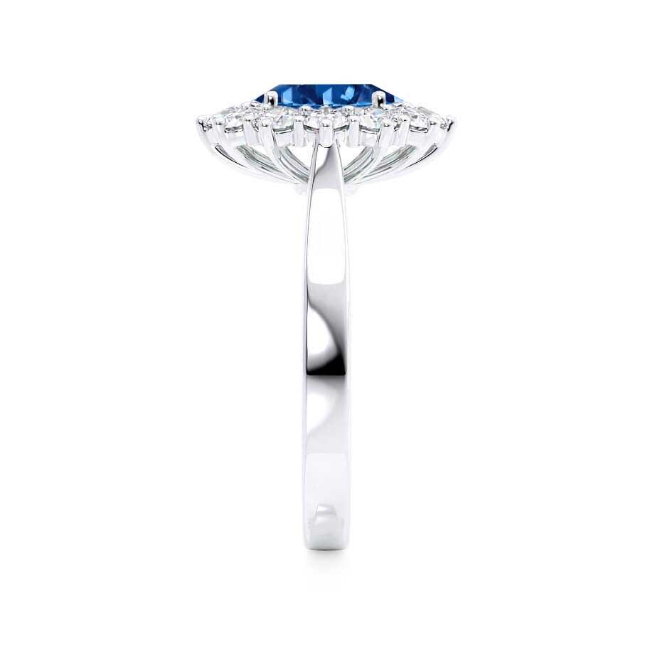 Side view – Highlights the elevated halo setting, meticulously crafted for maximum brilliance in every direction.