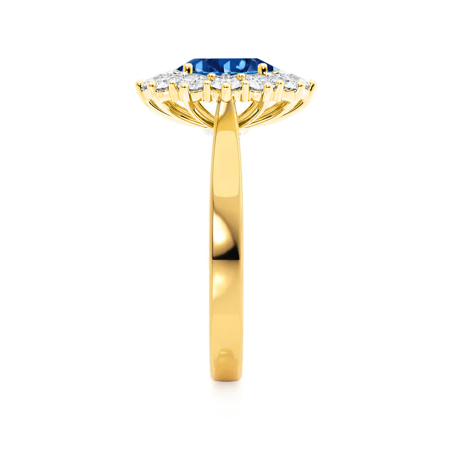 Side view – Showcases the floating halo design with intricate goldwork, crafted to maximize light and brilliance.