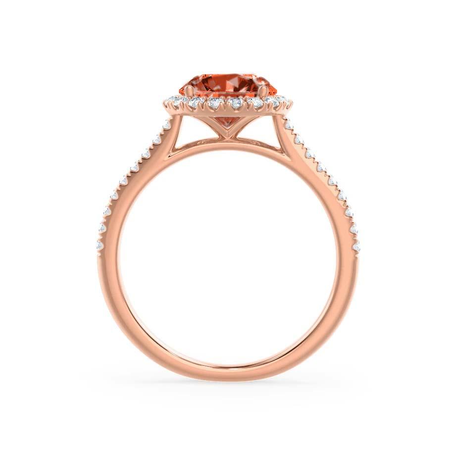 Top view highlighting the floral symmetry of the halo design and the sparkle of pavé-set diamonds.