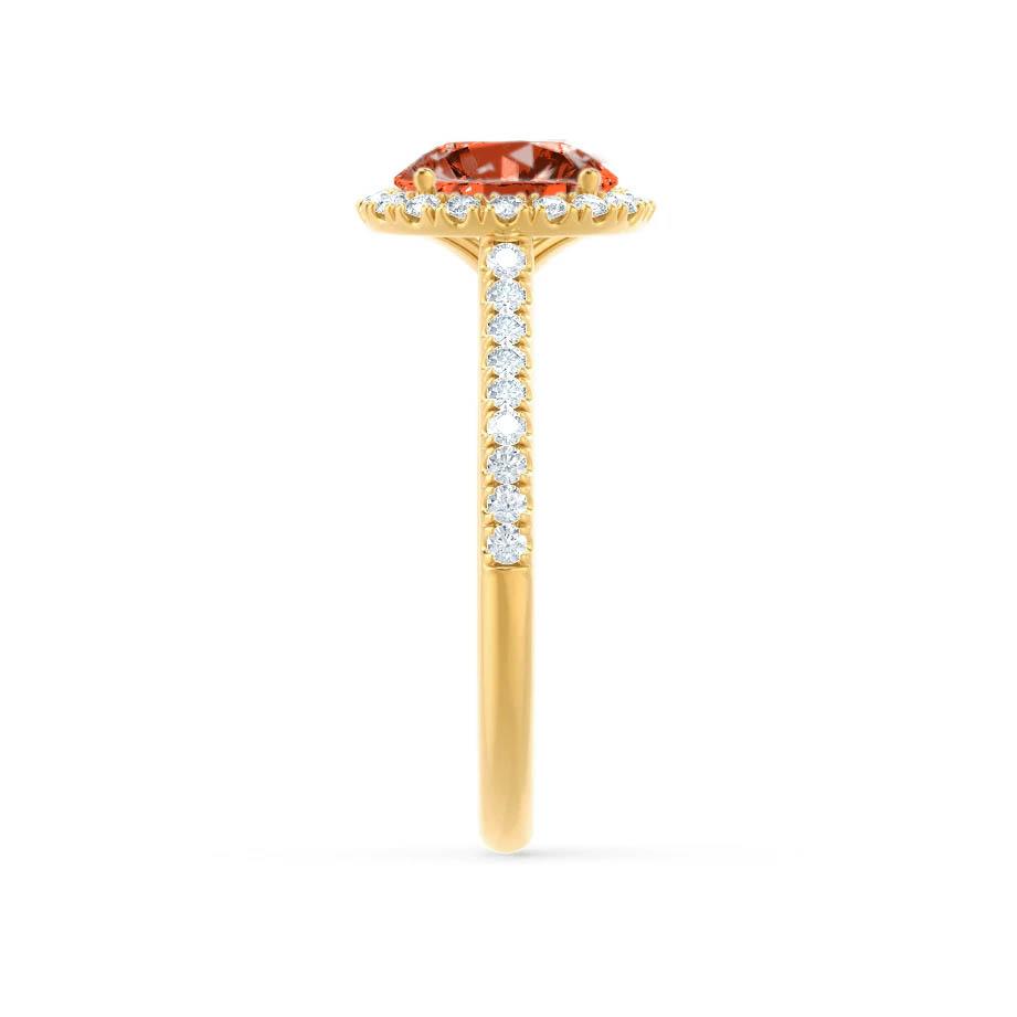 Side profile emphasizing the lift and craftsmanship of the yellow gold prongs and diamond detailing.