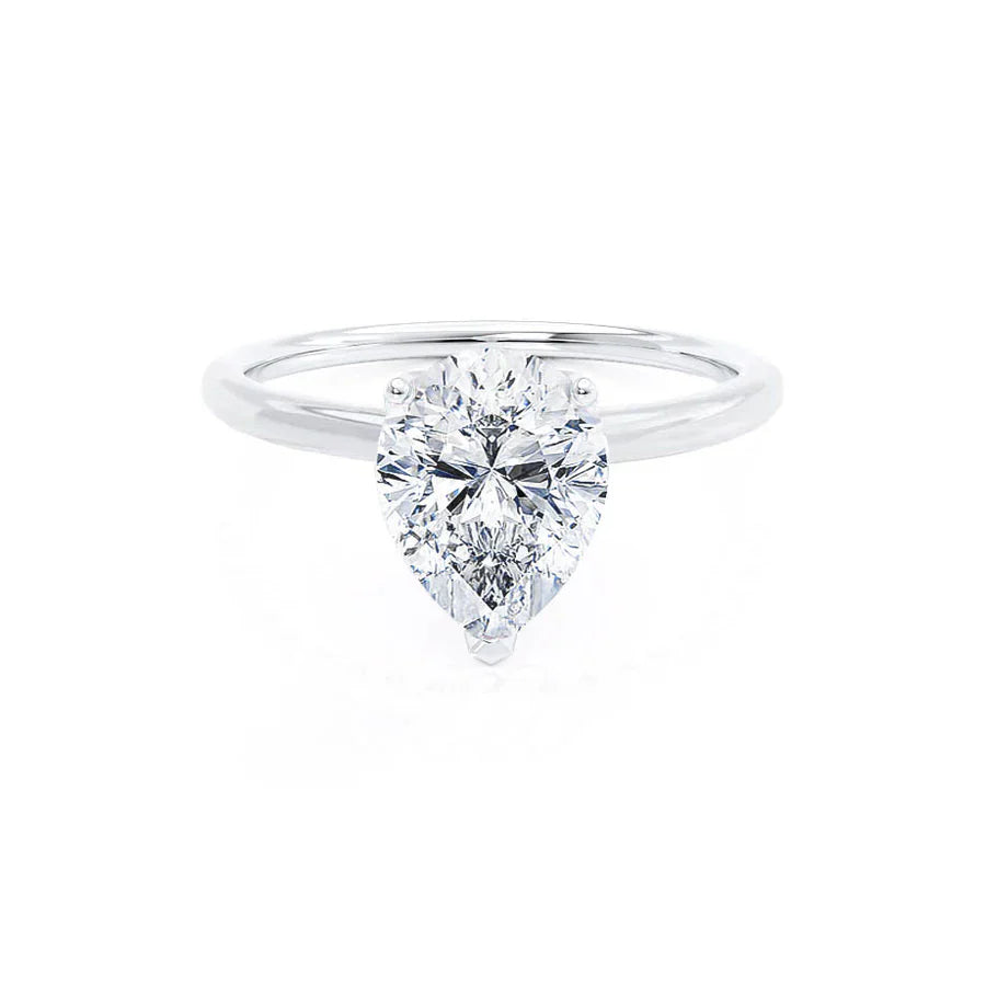Pear lab diamond petite solitaire engagement ring in platinum 950, front view