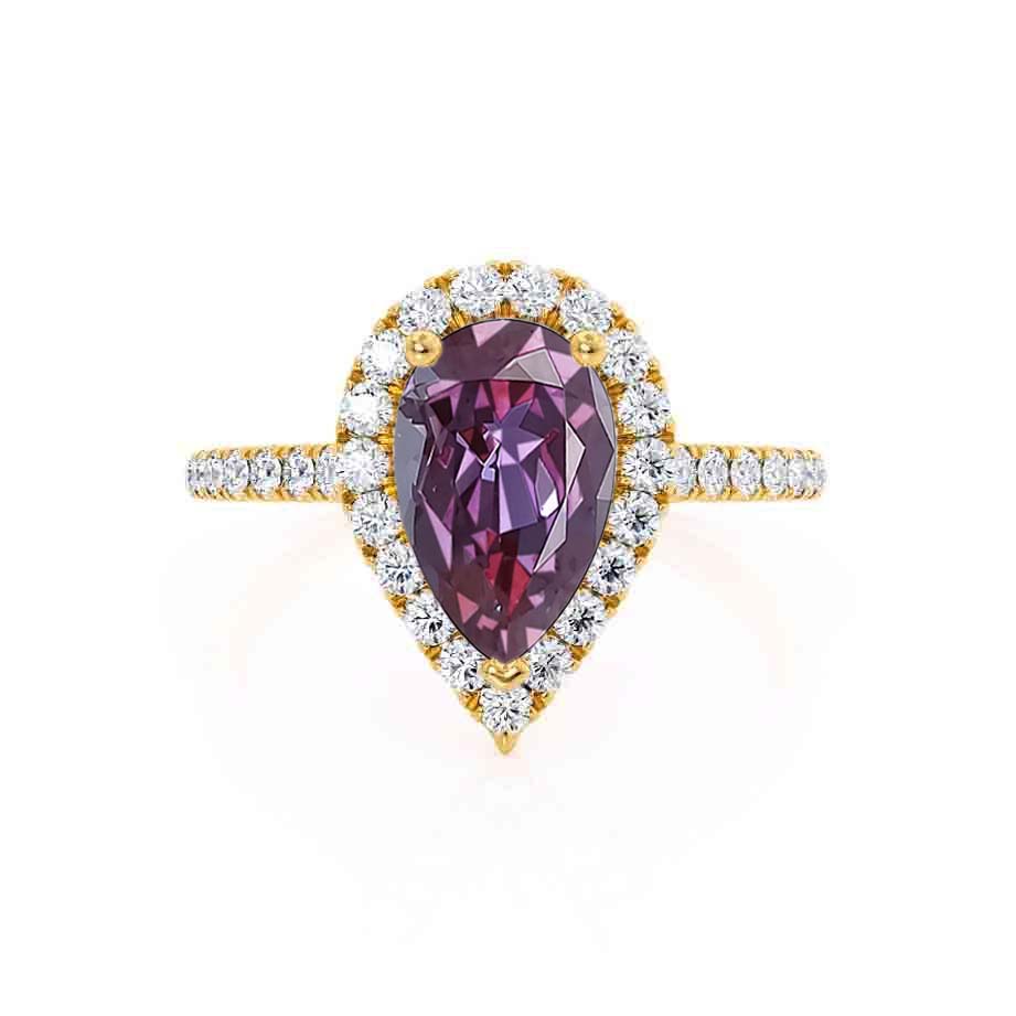 Angled view – Captured from an angle, this ring’s regal charm is elevated by its intricate gold gallery and pavé detailing.