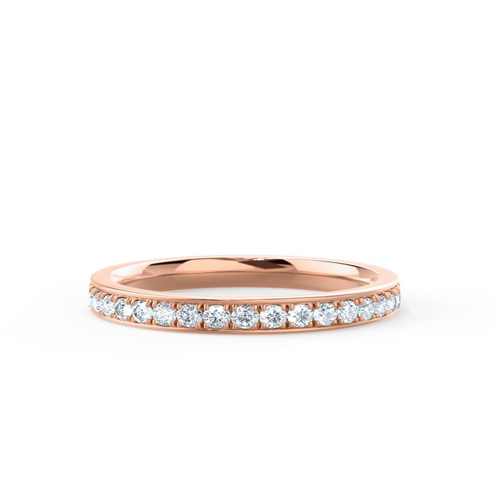 Front view of a flat-edge rose gold diamond band, perfect for daily stacking or wedding use.