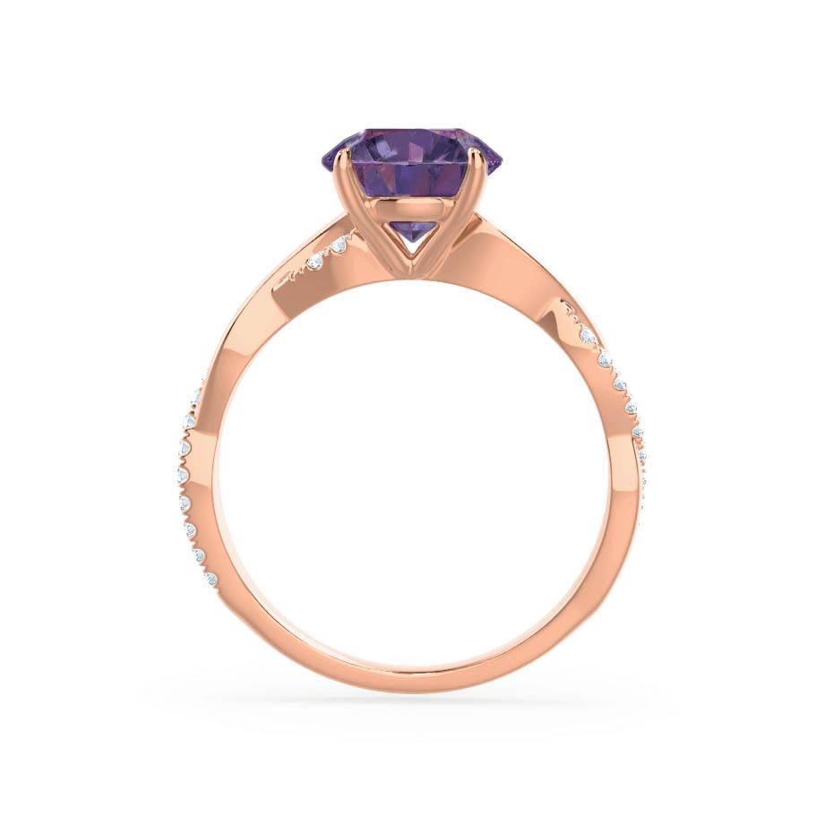 Top-down angle highlighting the perfectly round Alexandrite and the vine-inspired diamond shoulders.