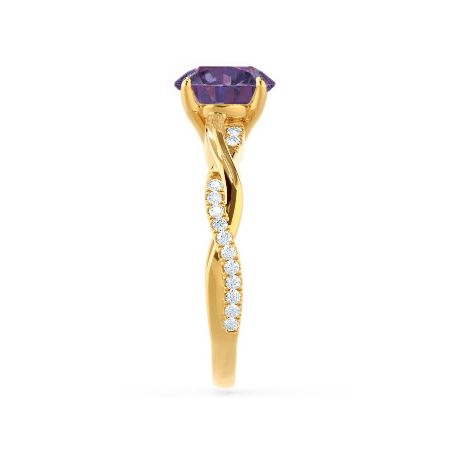 Side profile featuring the delicately sculpted setting and elevated crown-like prongs.