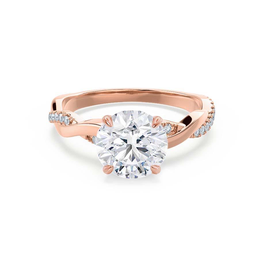 Front view of the Wisteria round lab diamond ring in 18k rose gold with pavé vine band
